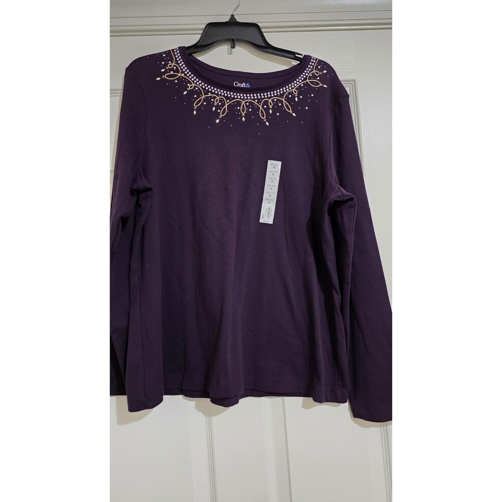 Croft & Barrow Purple Glam Rhinestone Super Soft Top Sz XXL New w Tag
